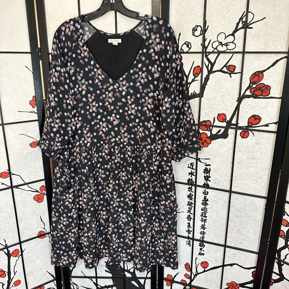 Garnet Hill Casual 3/4 Sleeves Dress Pockets Plus Size 14 V-neck Lined